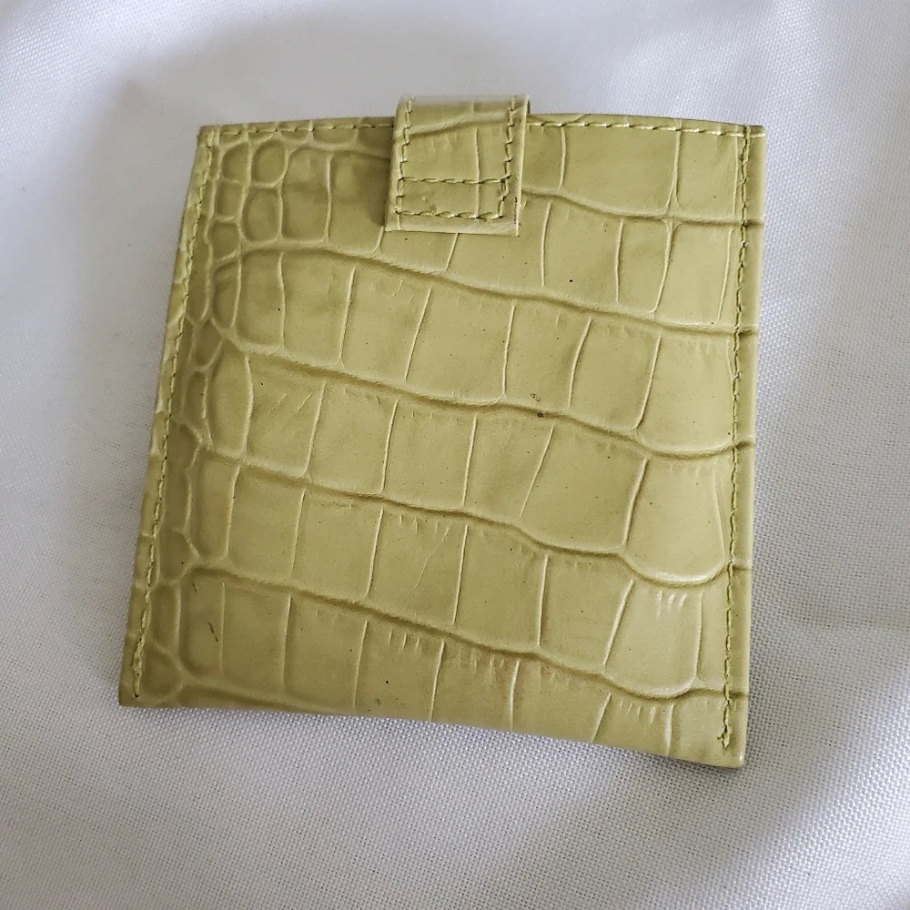 Express Lime Green Leather Mini Pocket Round Makeup Mirror And Square Case